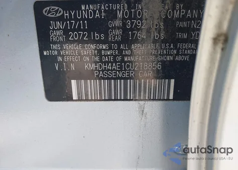 2012 Hyundai Elantra Limited (Ulsan Plant) из США, поврежденный, VIN KMHDH4AE1CU218856
